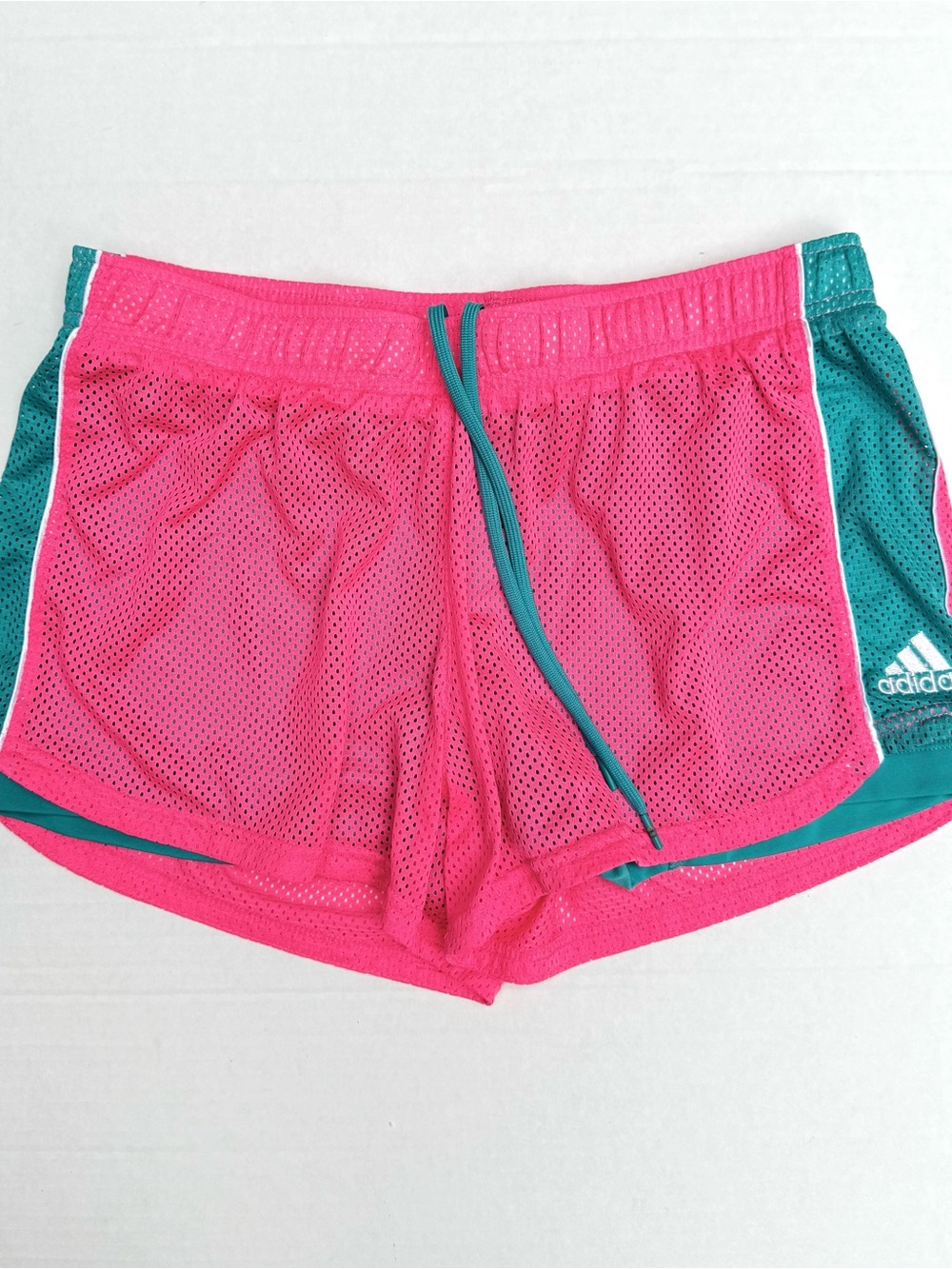 adidas Women’s Hot Pink Athletic Mesh Running Shorts with Teal Trim